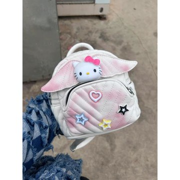 可愛女孩HelloKitty扎染貓頭翅膀雙肩包女2023新款百搭迷你單肩包