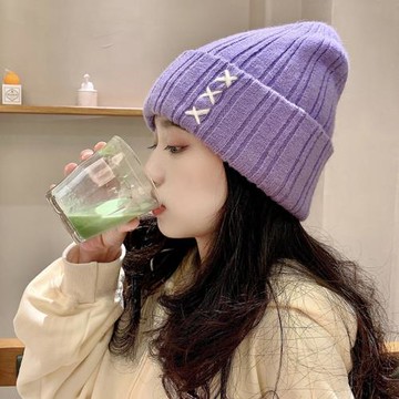 顯臉小網紅縫線毛線帽子女秋冬ins韓版百搭針織保暖護耳套頭冷帽