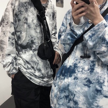 超火cec長袖t恤女春秋韓版ins潮慵懶風bf百搭寬松扎染上衣服