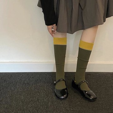 ins韓國東大門潮網紅炒貨夏季外穿小腿襪撞色拼色學院風高筒襪子