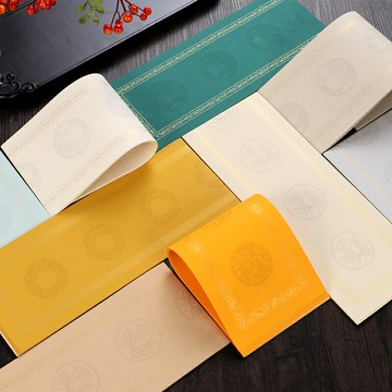 手工蠟染素彩七言對聯宣紙13*69厘米小楹聯楷書行楷瘦金體篆書隸書半生半熟毛筆書法專用紙仿古彩色作品紙