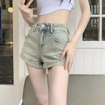 🐻‍牛仔短褲女士S2026夏季式辣妹黃泥色高腰顯瘦直筒包臀a字超短熱褲