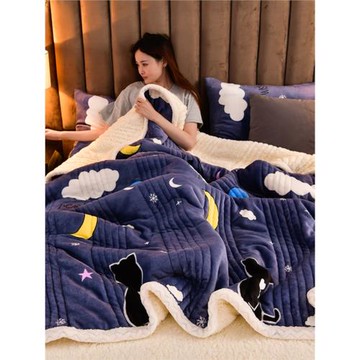 冬季珊瑚絨毛毯被子三層夾棉加厚保暖床單羊羔絨單人學生宿舍空調