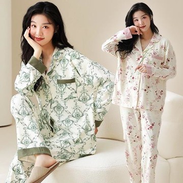【藍尼居家】★碎花開襟衫居家睡衣套裝(女睡衣/家居服/舒適)