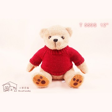 坐姿30公分棕色泰迪熊 身穿紅色毛衣 衣服可繡字