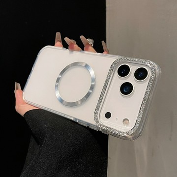 圓邊磨砂點鑽大孔鏡頭框  強磁吸附 防摔殼適用於iphone 17 16 15 14 13 12 promax
