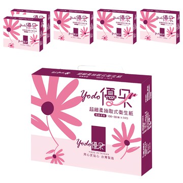 優朵 超細柔抽取式花紋衛生紙 超柔親膚 無螢光劑 台灣製造  150張  14包  6袋