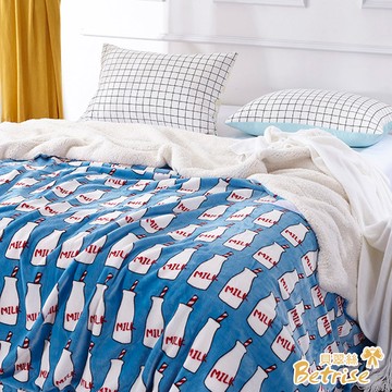 【Betrise貝翠絲】牛奶瓶 | 抗靜電升級款- 輕生活 清新印花暖柔金貂絨雙面毯150X200cm
