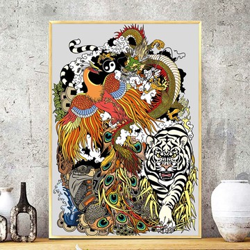 十字繡四圣獸新款客廳四方神靈青龍白虎朱雀玄武工diy鉆石畫