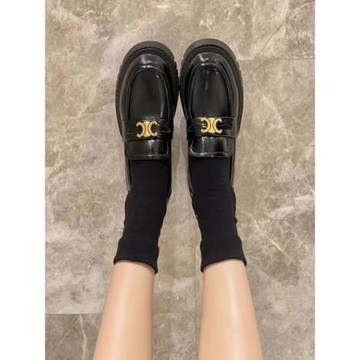 厚底樂福鞋女2025新款凱旋門真皮英倫風小皮鞋圓頭一腳蹬黑色單鞋