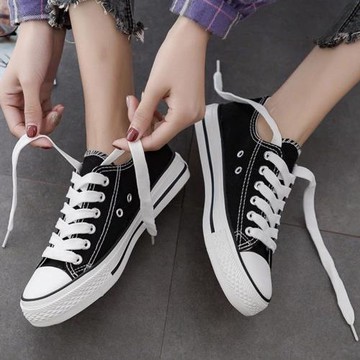 帆布鞋女2025春季新款平底低幫小白鞋學生百搭休閑布鞋經典款純色