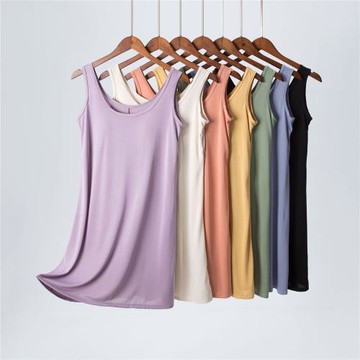 帶胸墊背心裙睡裙女夏季免穿文胸醋酸絲柔綿中長款連衣裙子可外穿