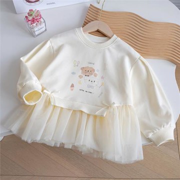 女童網紗拼接衛衣2025新款春季洋氣兒童粉色卡通甜美上衣