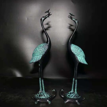 純銅龜鶴延年仙鶴靈芝鶴書房仿古銅器收藏家居裝飾工藝品送壽禮品