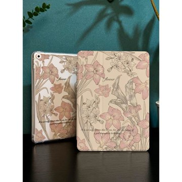 復古百合適用于ipad10保護套air5/4/3平板殼2022蘋果第九代10.2寸10代mini6三折硅膠ipadpro11/12.9帶筆槽女