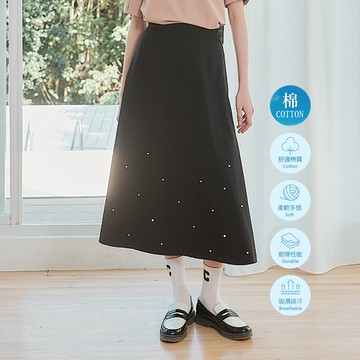 OUWEY歐薇 甜美立體縫珍珠長裙(黑色；S-L)3242432203