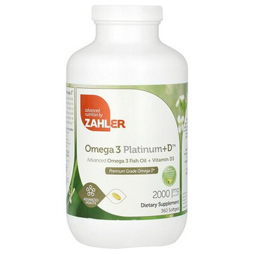Zahler, 白金版 Omega-3 Plus D，高階 Omega-3 魚油 + 維生素 D3，2000 毫克，360 粒軟膠囊（每粒軟膠囊 1000 毫克）