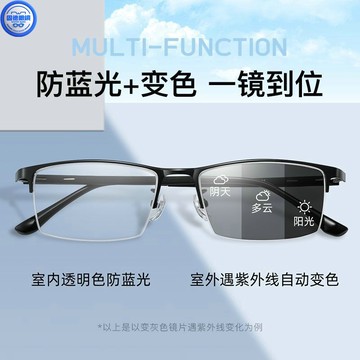 感光變色眼鏡 近視眼鏡 變色近視眼鏡男款可配度數濾藍光自動感光半框平光近視鏡