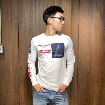 美國百分百【全新真品】Ralph Lauren 長袖薄T恤 RL 長T上衣 T-shirt 帆船遊艇 男 白色 BC95