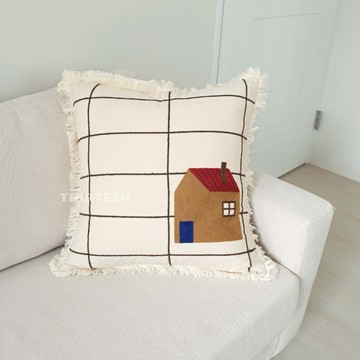 THiRTEEN拾叁家居◖鄉村小屋刺繡抱枕 枕頭套 靠墊 抱枕套 沙發靠枕 沙發抱枕 枕頭 刺繡 北歐風 奶油系 拾參