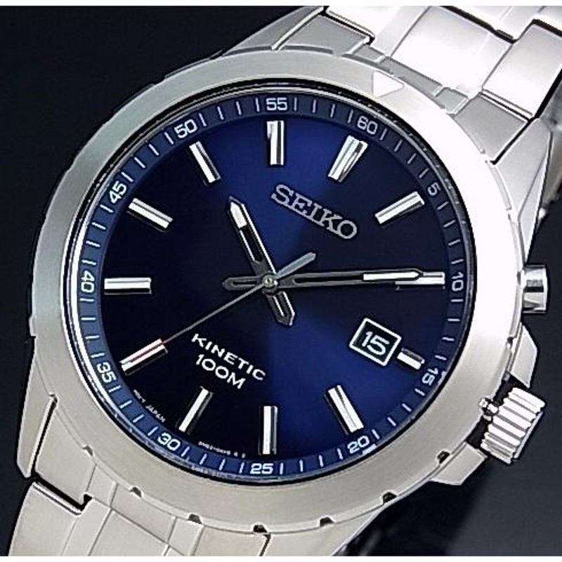 SEIKO KINETIC セイコー キネティック メンズ腕時計 ネイビー文字盤 メタルベルト 海外モデル SKA695P1 | LINEショッピング