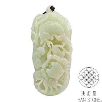 【漢石齋】天然和田玉 蓮塘獻瑞玉珮吊墜 白玉(48*98*28mm)