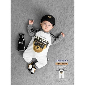 洋氣嬰兒衣服連體衣春秋純棉長爬哈衣卡通熊超萌個性寶寶春裝