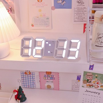 *少女心的書桌擺件ins韓風數字鐘學生時鐘表掛鐘夜光鬧鐘