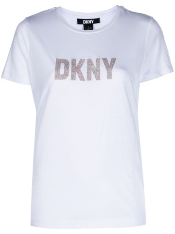 DKNY - logo-print short-sleeve T-shirt - women - Modal/Cotton/Spandex/Elastane - M - White