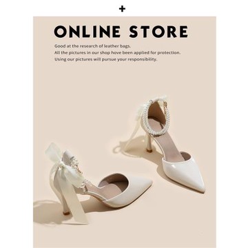 2024新款法式涼鞋女包頭一字帶尖頭高跟鞋小眾設計感夏款白色單鞋