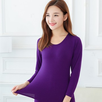 輕磨毛暖暖發熱衣(亮紫_圓領_女款)
