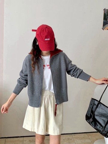 立體領口×雙色拉鍊｜親膚柔軟・休閒好感百搭針織外套