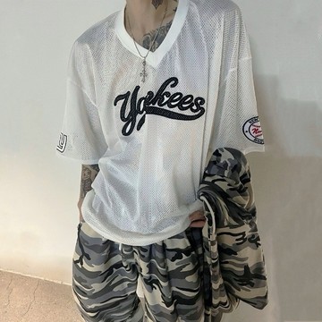 【PAGANS STORE】韓國 美式 yankess 紐約 棒球 刺繡 字母 草寫 透氣 網眼 球衣 短袖 短tee