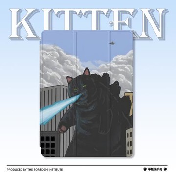 小眾歐美哥斯拉貓咪油畫破壞者簡約適用蘋果2022款iPadPro12.9/11三折保護殼air5/mini6/防摔殼ipad10筆槽