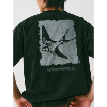 UNDIHARE 25SS 復古休閑水洗做舊 燕子主題印花短袖T恤男夏款tee