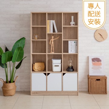 TZUMii專人組裝-德拉三門十一格櫃/書櫃/收納櫃/置物櫃/多格櫃/大容量書櫃/3.5尺書櫃-淺橡木色