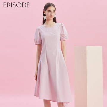 EPISODE - 簡約棉質不規則裙擺短袖洋裝E43744（粉）
