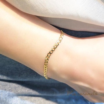 【焦糖小姐 Ms caramelo】925純銀鍍K黃 環扣鍊條手鍊