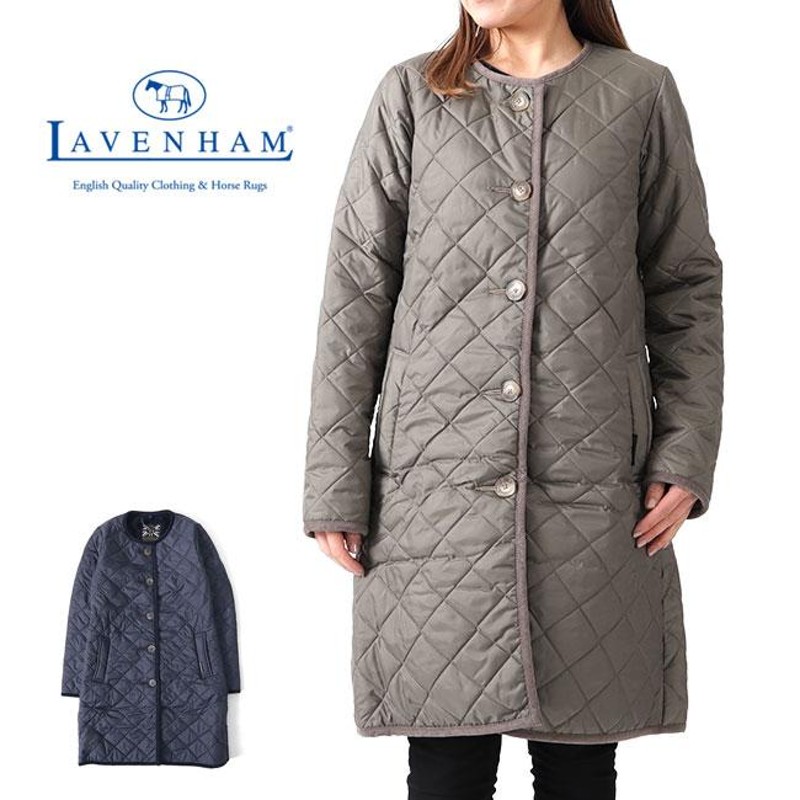 ラベンハムLAVENHAM裏ファー ノーカラーキルティングコート アウターボア-