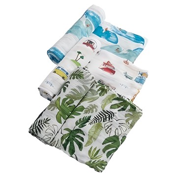 little unicorn 純棉紗布巾 搖滾海洋 三入組 寶寶紗布浴巾  120 x 120cm