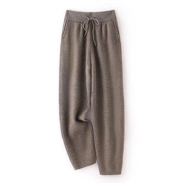 2024秋冬新款束腿牦牛絨闊腿褲女高腰加厚針織小腳褲羊毛運動褲子