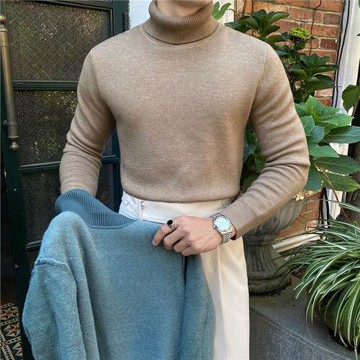 yousekoo高領毛衣男加絨加厚針織衫男休閑修身打底衫保暖內搭上衣