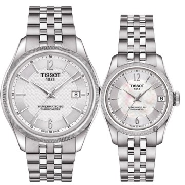 TISSOT 天梭 官方授權 Ballade COSC 80小時矽游絲機械對錶 1212購物節 送禮推薦-銀/41+32mm T1084081103700+T1082081111700