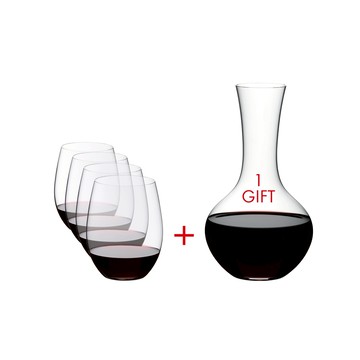 【Riedel】O Wine Tumbler 5件超值組-買紅酒杯4入，送醒酒瓶1只 紅酒杯 水晶酒杯 葡萄酒杯 醒酒器 品酒組 超值組
