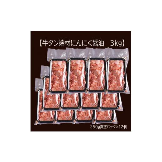 ふるさと納税 京都府 舞鶴市  牛タン 薄切り 3kg (250g×12) にんにく 醤油漬け 切り落とし 端材 牛肉 冷凍 牛 タン 肉 小分け 焼肉