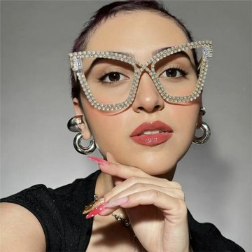 交叉眼鏡框大框貓眼個性鑲鉆金屬框防藍光眼鏡歐美時尚太陽鏡女
