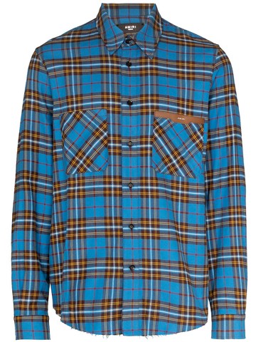 AMIRI - logo-patch check flannel shirt - men - Cotton - L - Blue