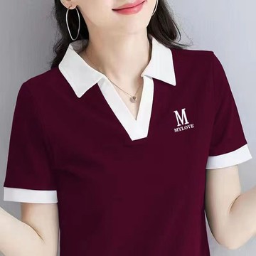 速賣女士T恤短袖翻領100品質新款媽媽休閒純色夏季上衣洋氣polo女 POLO衫女 POLO領上衣 大尺碼女裝