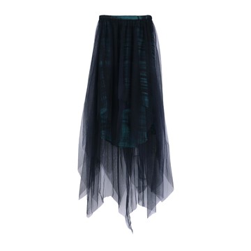 不對稱薄紗拼接中長裙