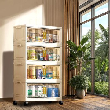 Mr.box  60面寬豎紋摺疊磁吸雙開門四層收納櫃-附滑輪 兩款可選